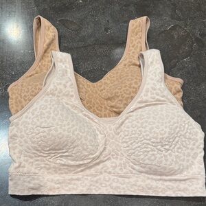 Seamless Leopard Print Padded Brallettes - Cream and Tan Duo